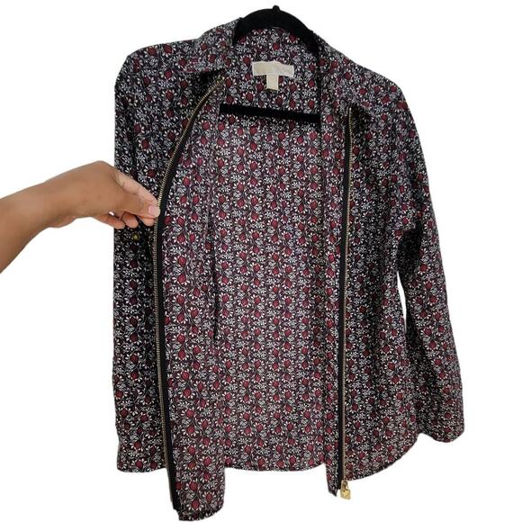 MICHAEL MICHAEL KORS Plus Size Floral Print Full Front Zip Blouse Women Sz P/L - Picture 3 of 7